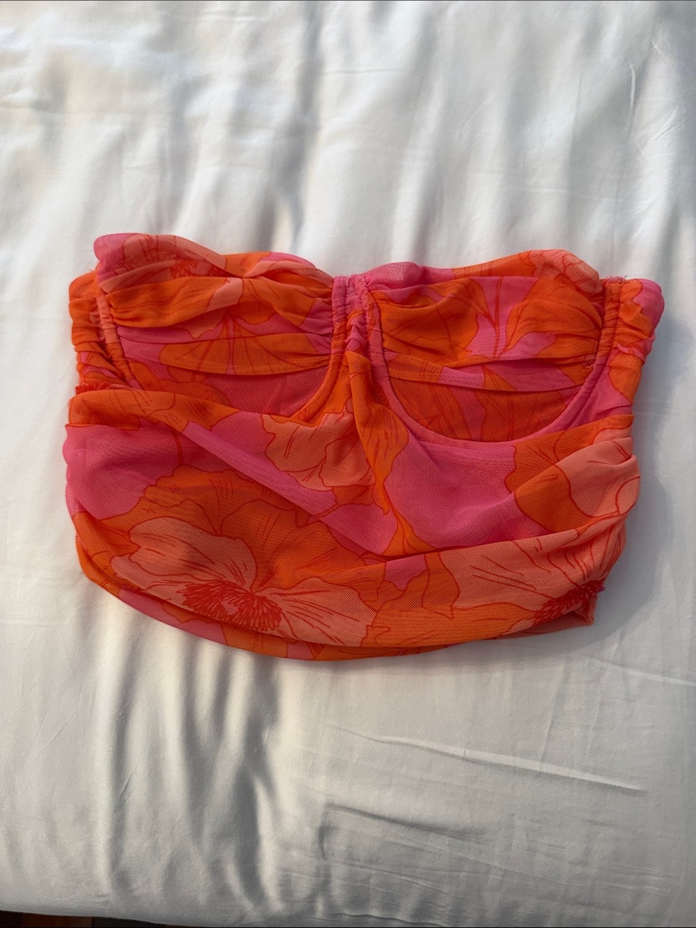 Zara Pink and Orange Floral Strapless Crop Top